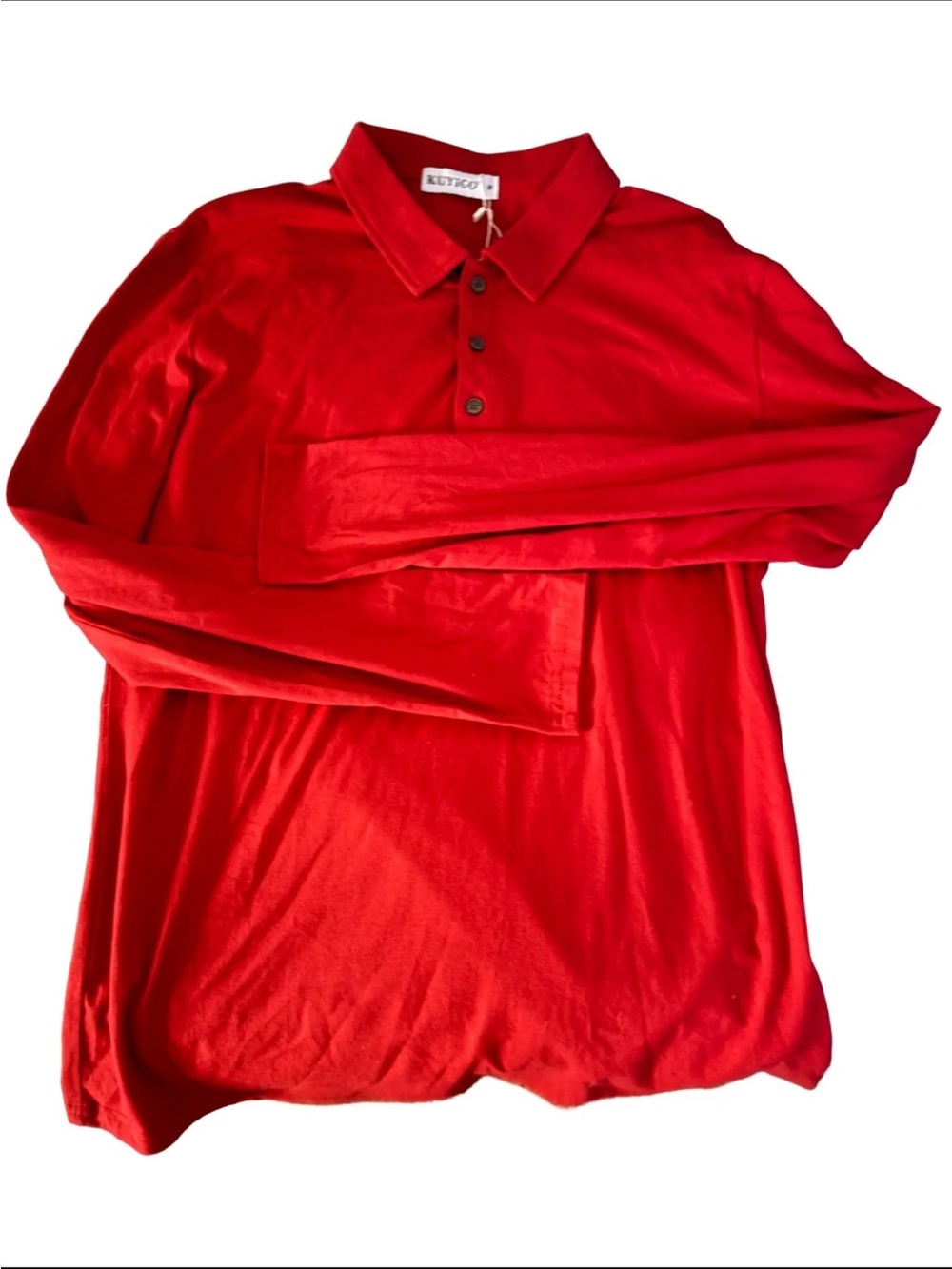 NWT Kuyigo Vibrant Red Long Sleeve Collared Polo Shirt Medium